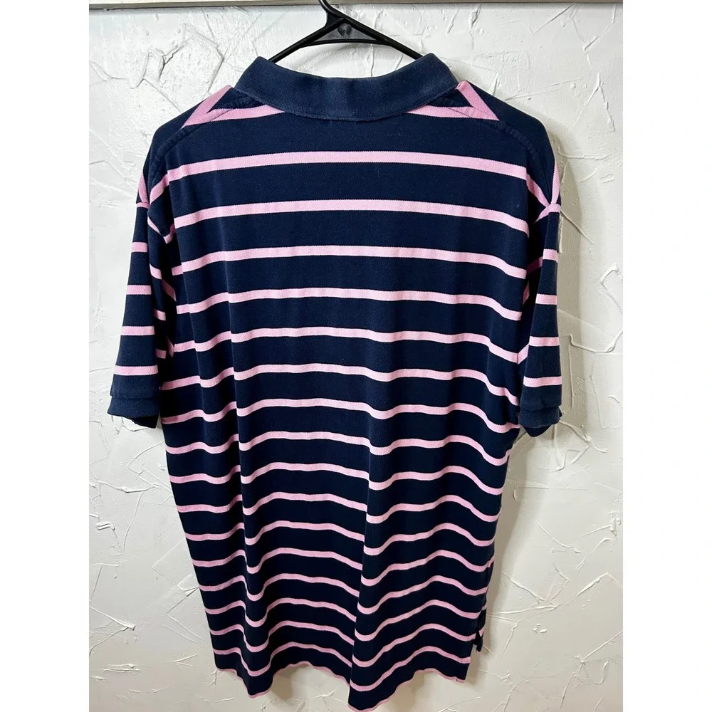 Polo Ralph Lauren Mens XL Navy Blue Pink Striped Short Sleeve Polo Shirt Green